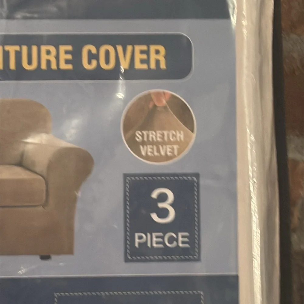 H. Versailtex Ivory 3 piece velvet furniture cover for medium sofa